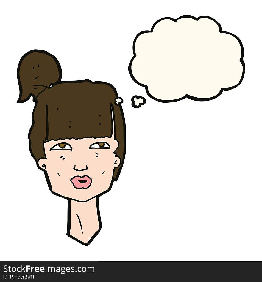 cartoon female head with thought bubble