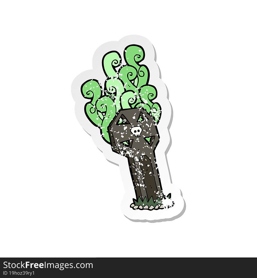 Retro Distressed Sticker Of A Cartoon Spooky Grave