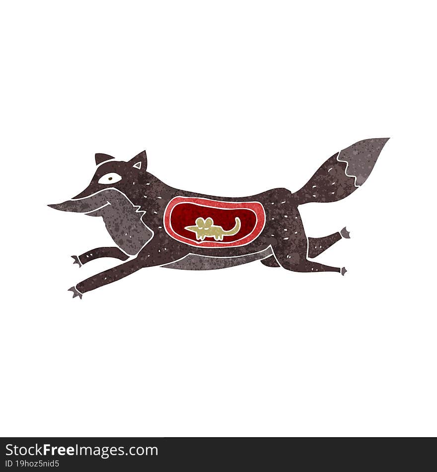 Cartoon Wolf With Mouse In Belly