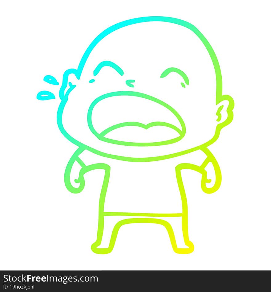 Cold Gradient Line Drawing Cartoon Shouting Bald Man