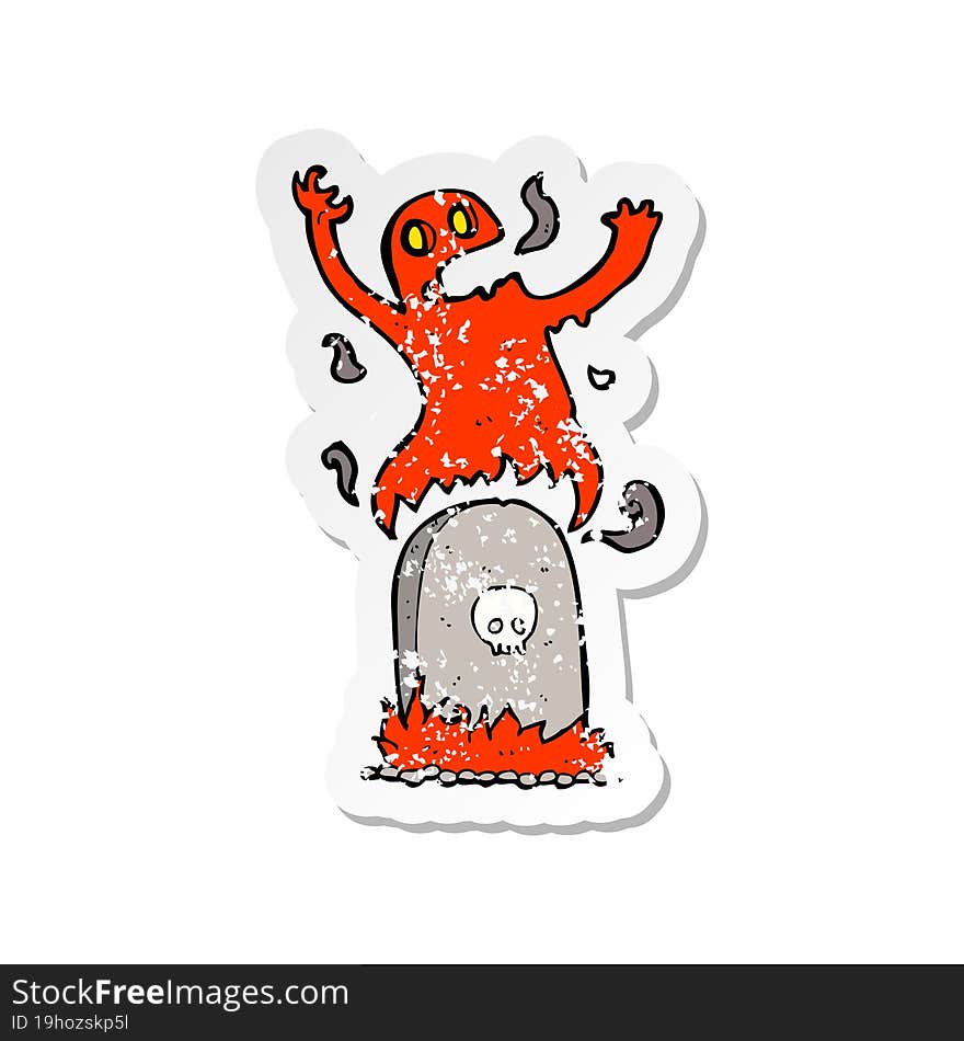 Retro Distressed Sticker Of A Cartoon Ghost Rising From Grave