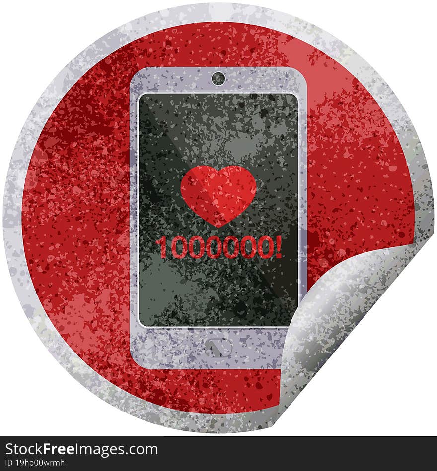 mobile phone showing 1000000 likes graphic vector illustration circular sticker. mobile phone showing 1000000 likes graphic vector illustration circular sticker