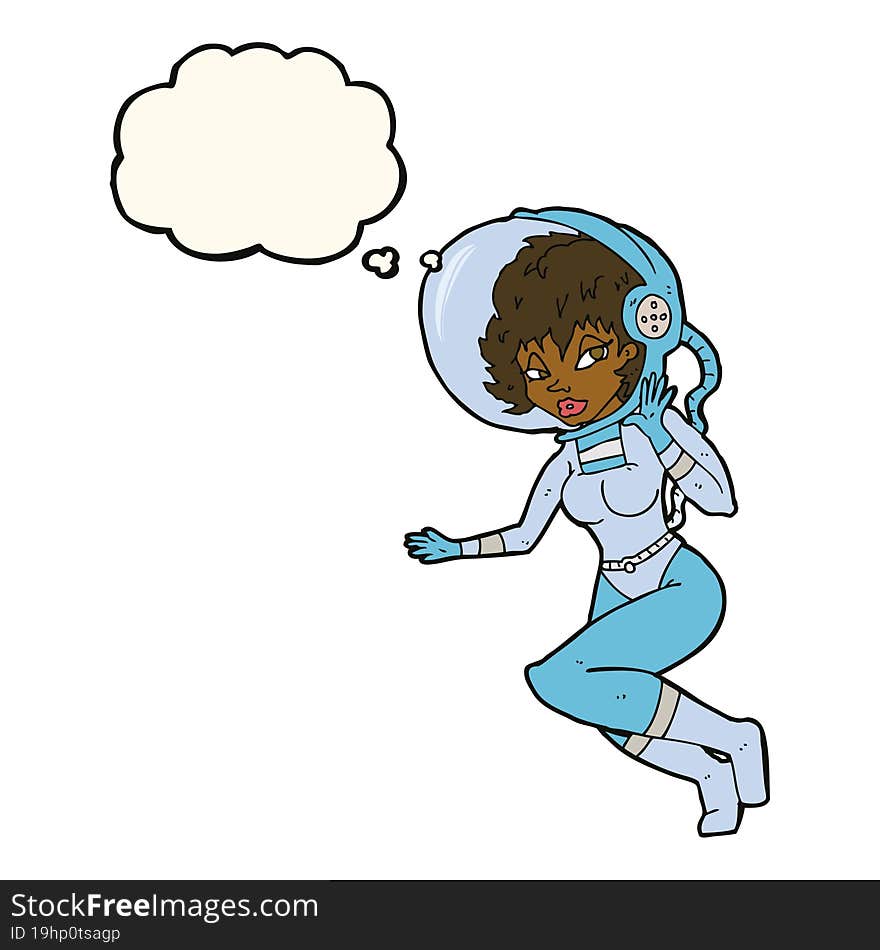 cartoon space woman with thought bubble