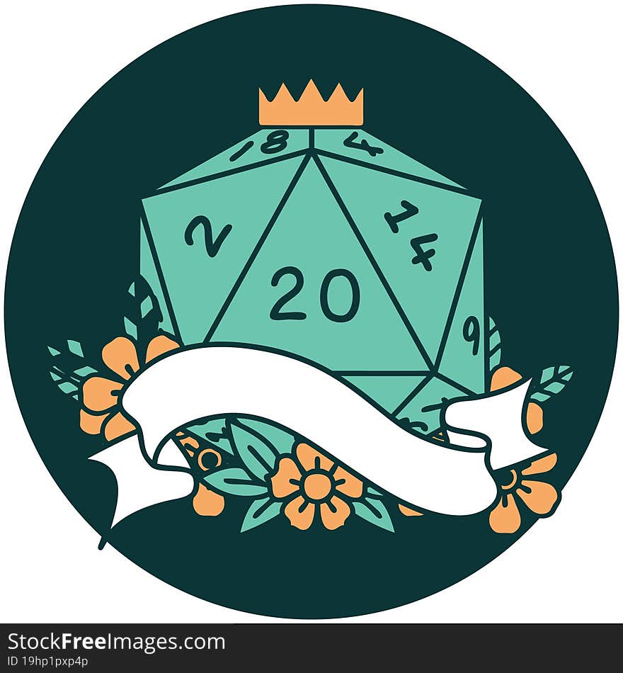 natural twenty D20 dice roll icon