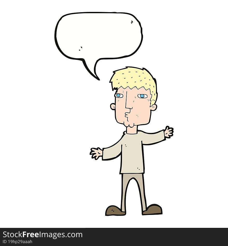 cartoon curious man with speech bubble