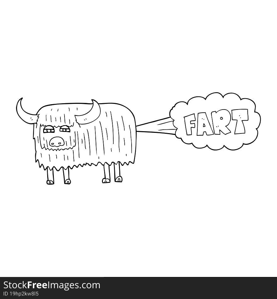 black and white cartoon hairy cow farting