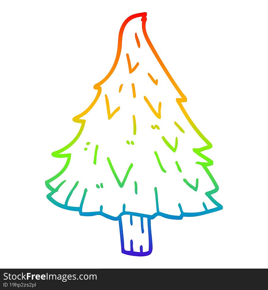 rainbow gradient line drawing of a cartoon christmas tree