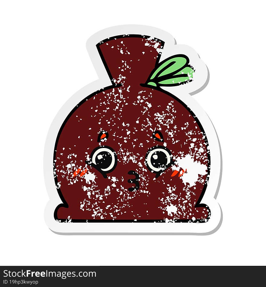 Distressed Sticker Of A Cute Cartoon Sack