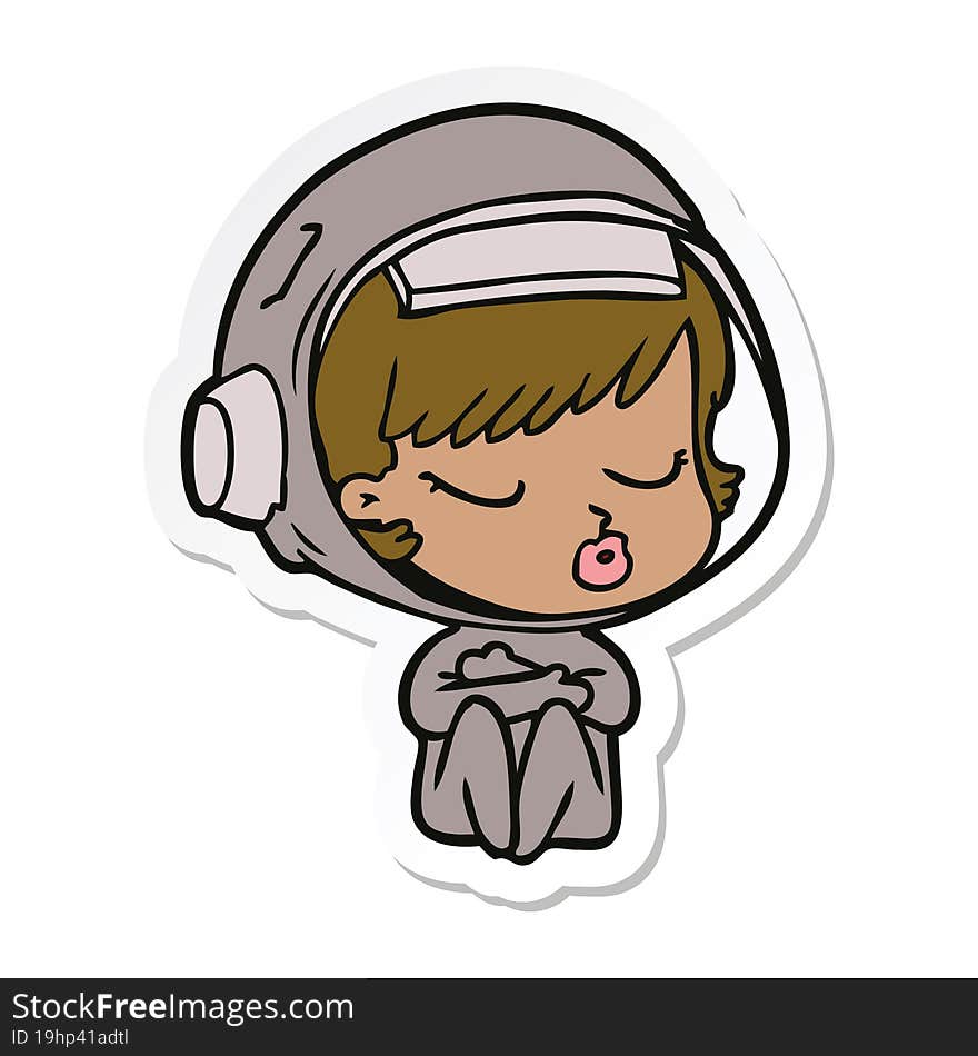 sticker of a cartoon pretty astronaut girl