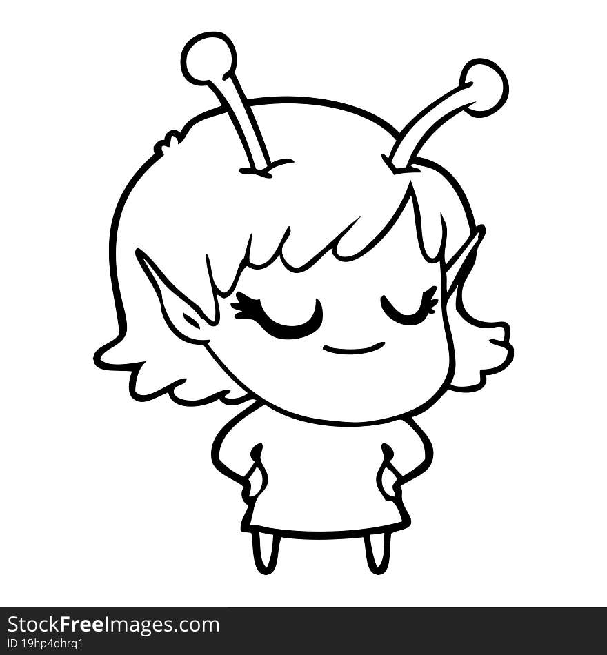 smiling alien girl cartoon with love heart. smiling alien girl cartoon with love heart