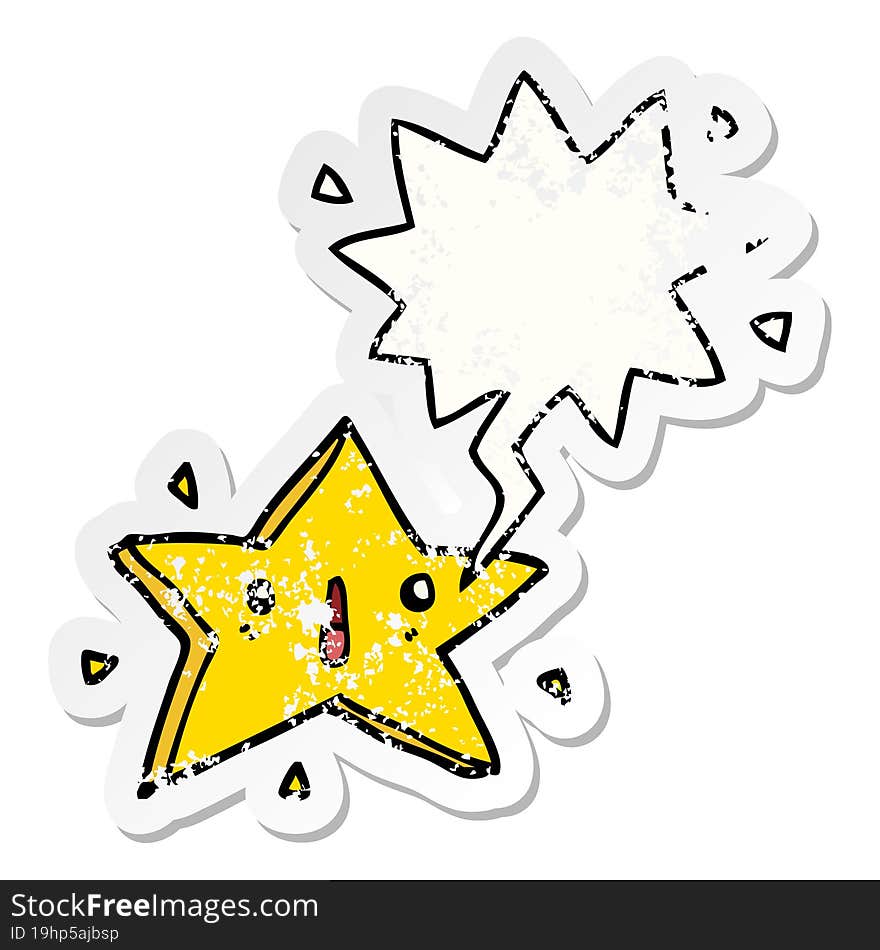 cute cartoon star and speech bubble distressed sticker