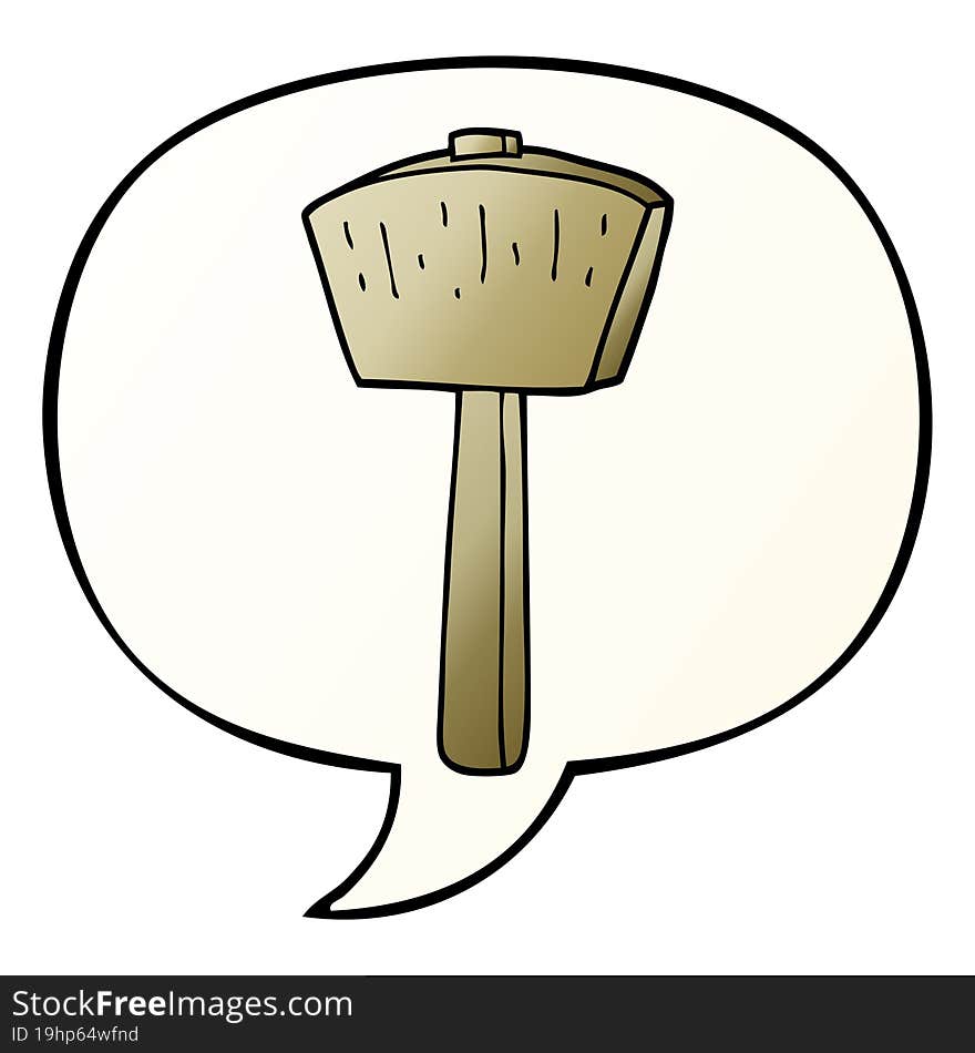 cartoon mallet and speech bubble in smooth gradient style