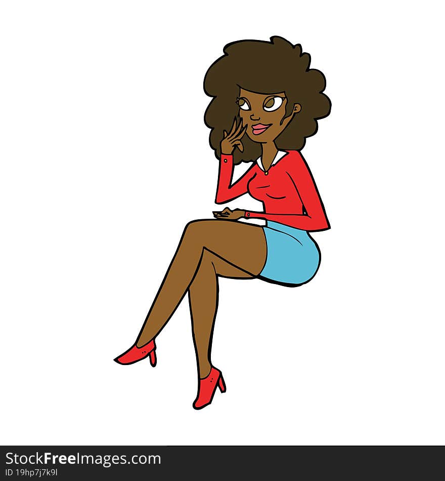 cartoon office woman sitting