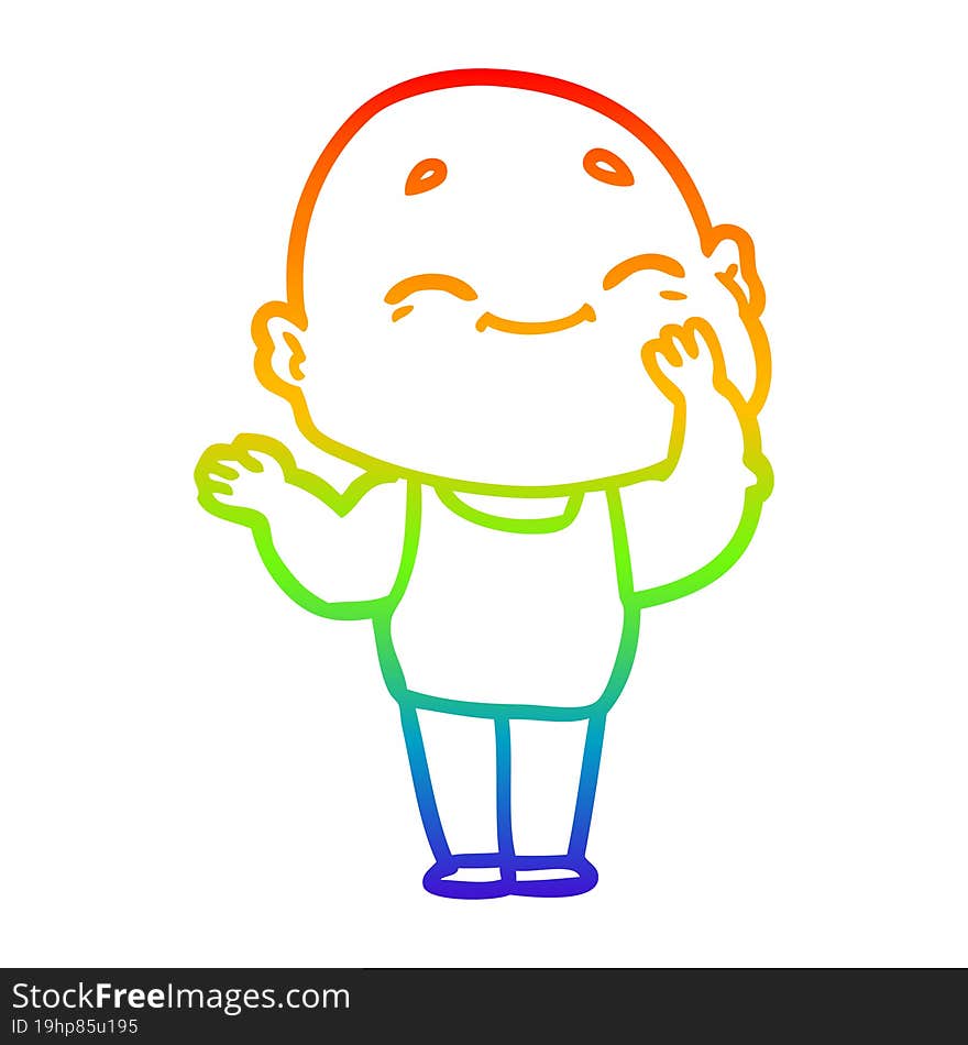 rainbow gradient line drawing cartoon happy bald man