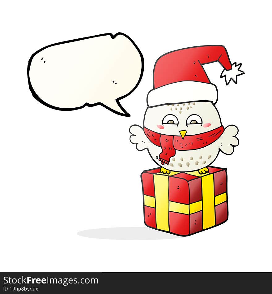 speech bubble cartoon cute christmas owl on gift