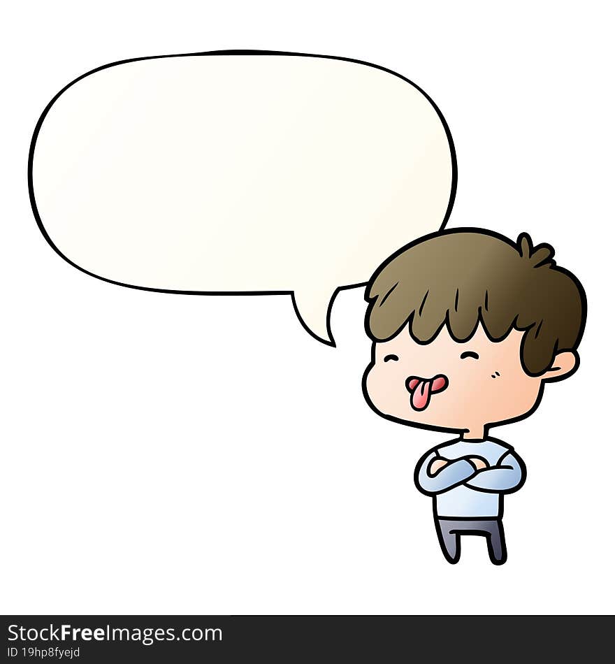 cartoon boy sticking out tongue and speech bubble in smooth gradient style