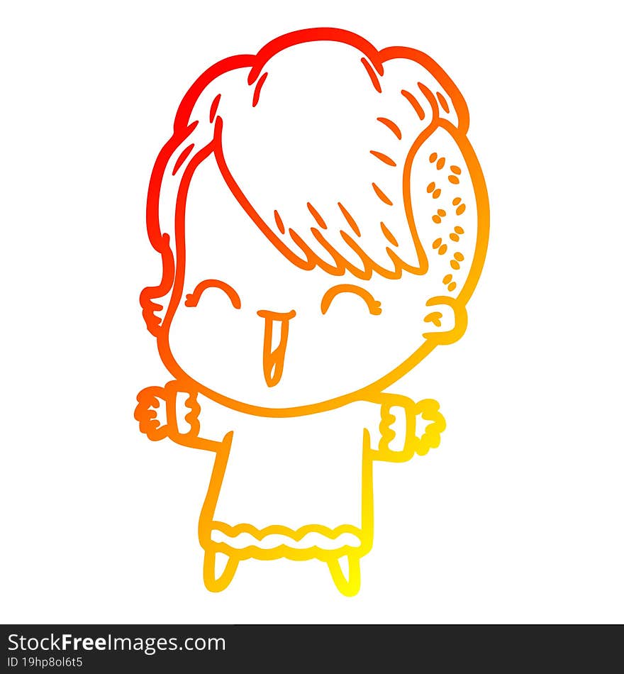 warm gradient line drawing cartoon happy hipster girl