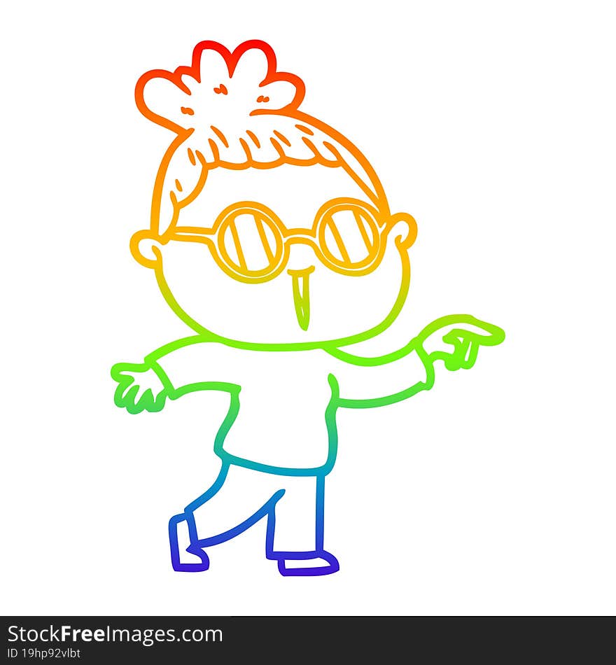 rainbow gradient line drawing of a cartoon woman wearing spectacles