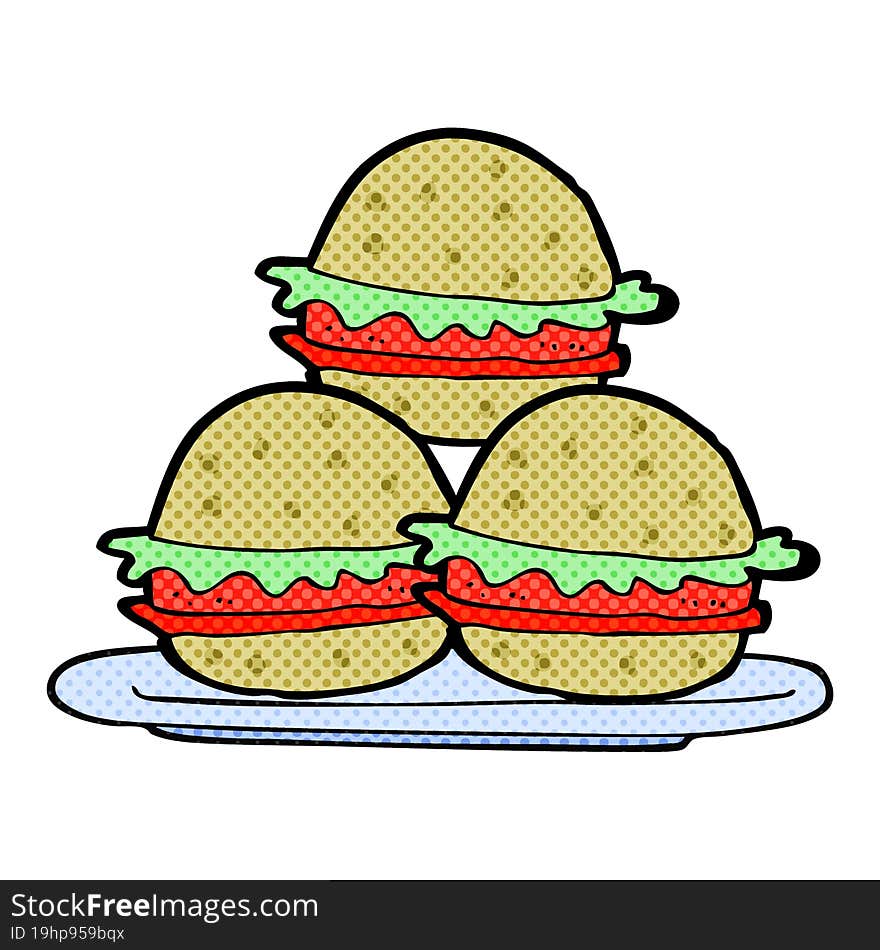 Cartoon Plate Of Burgers