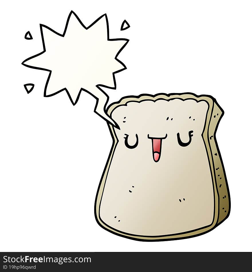 cartoon slice of bread and speech bubble in smooth gradient style