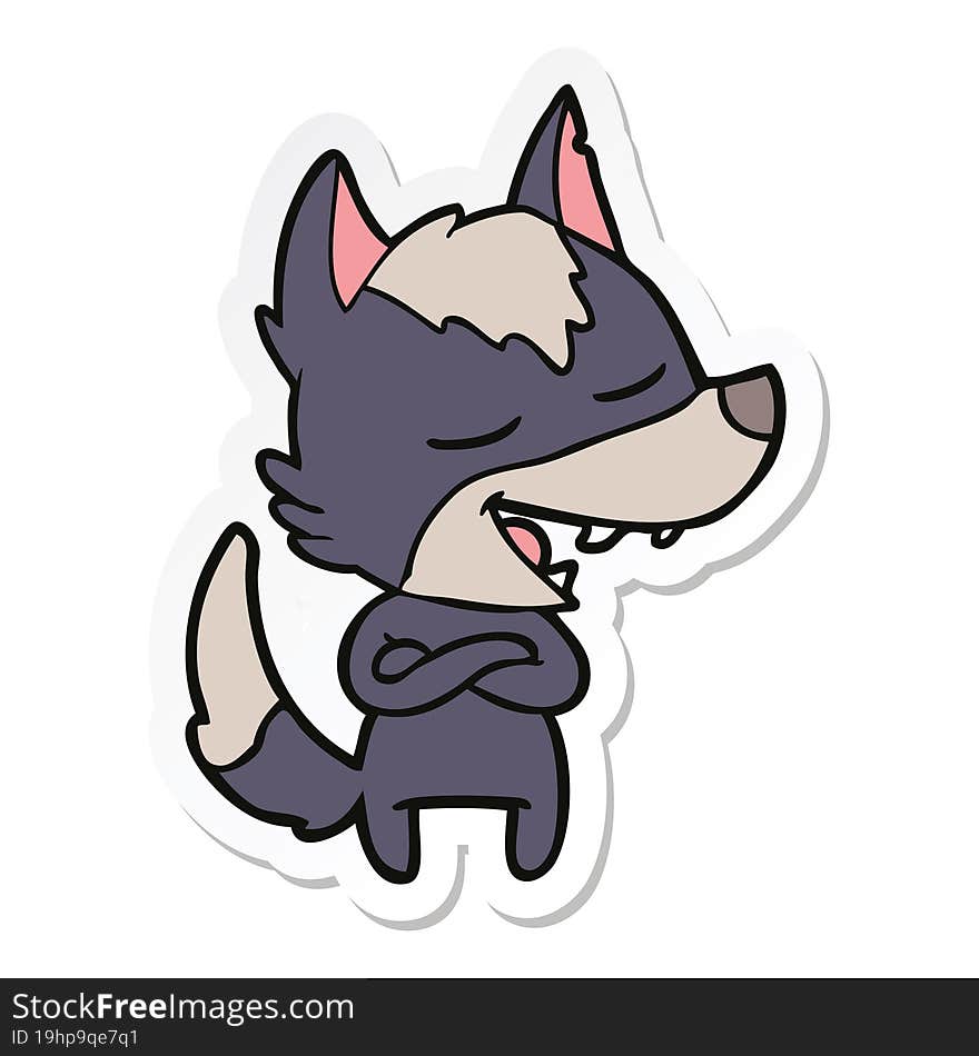 sticker of a cartoon wolf laughing