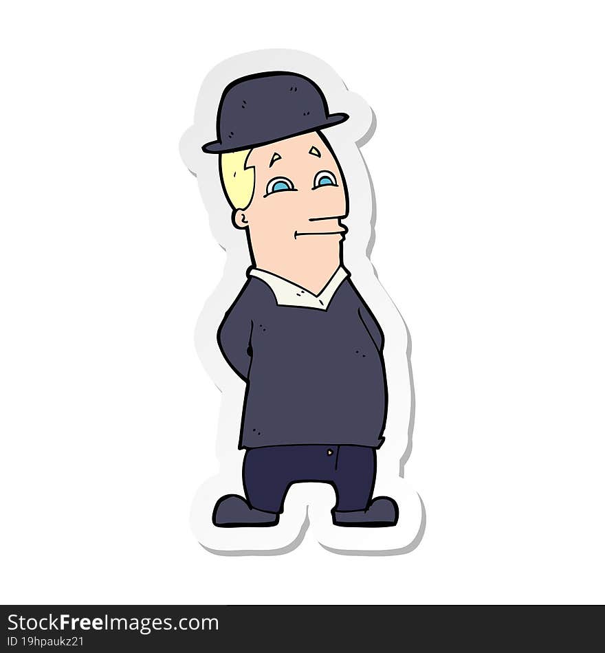 sticker of a cartoon man wearing bowler hat