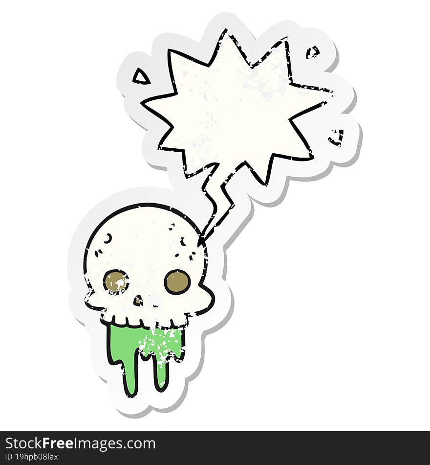 cartoon spooky halloween skull and speech bubble distressed sticker