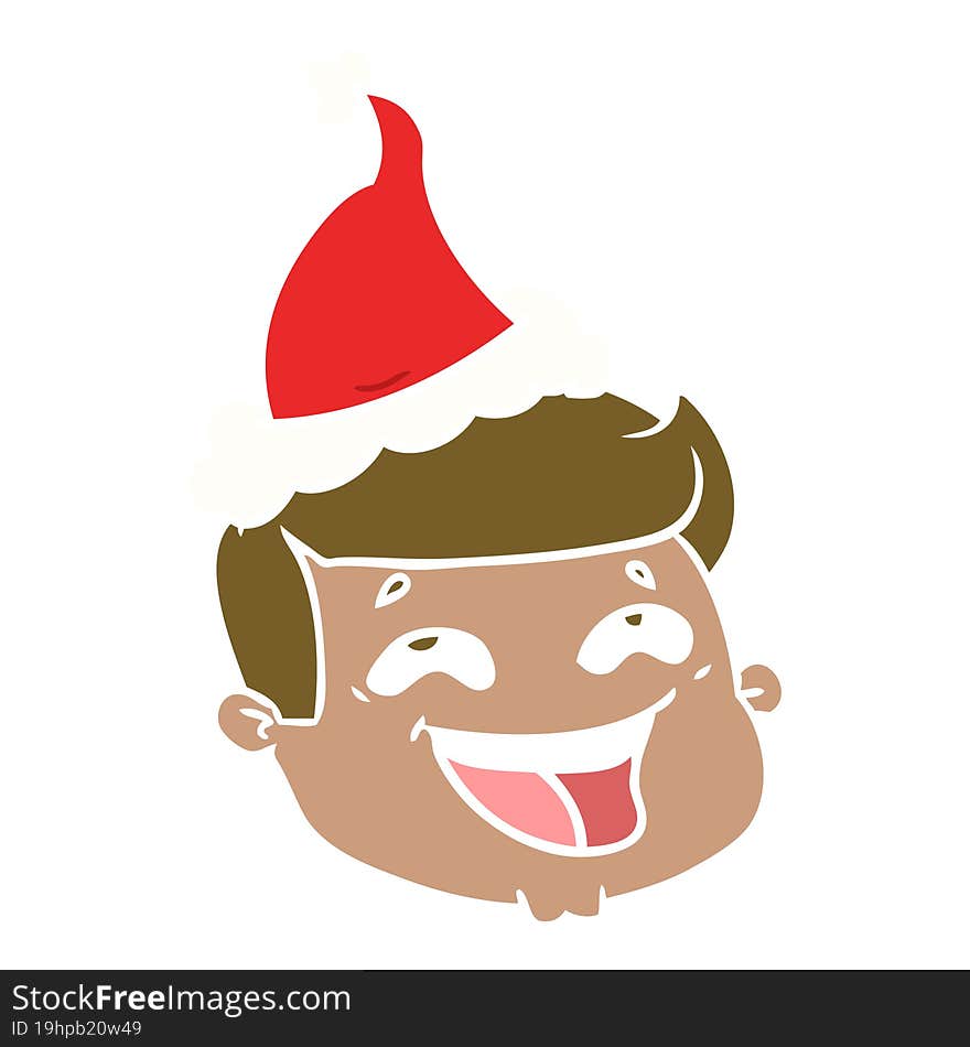 happy flat color illustration of a male face wearing santa hat