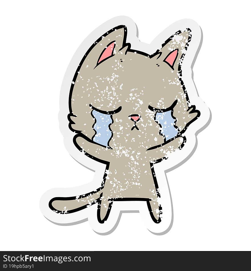 distressed sticker of a crying cartoon cat