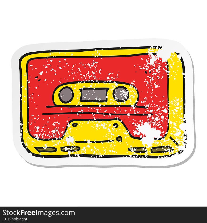 distressed sticker of a cartoon old tape cassette