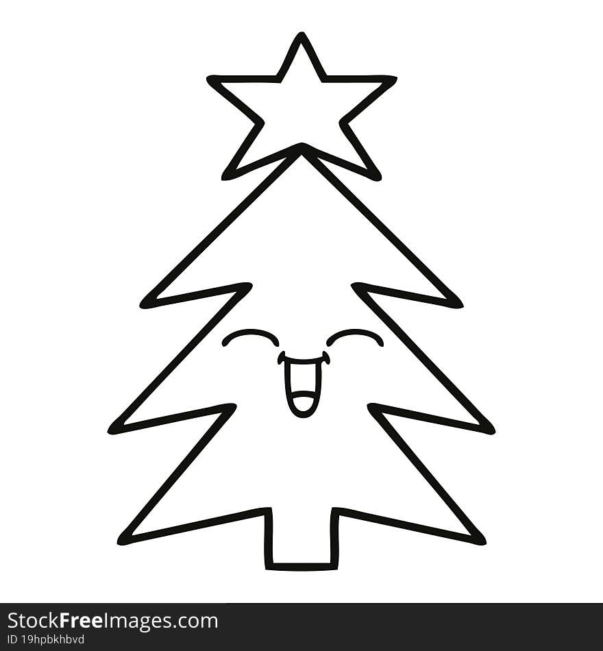 line drawing cartoon christmas tree