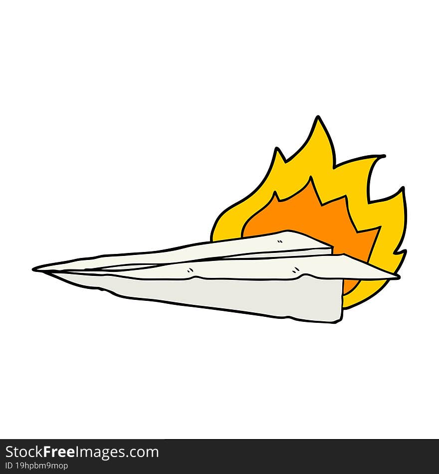 cartoon burning paper airplane. cartoon burning paper airplane