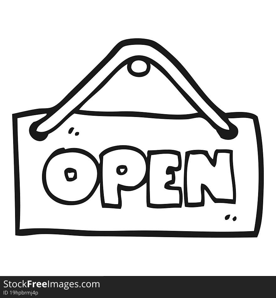 Black And White Cartoon Open Shop Sign