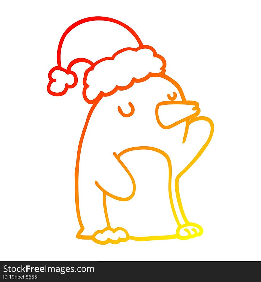 warm gradient line drawing cute cartoon christmas penguin