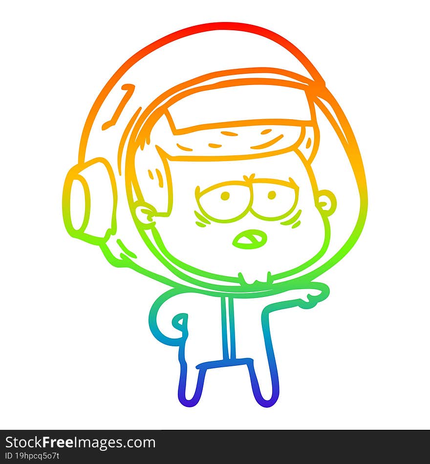 rainbow gradient line drawing cartoon tired astronaut