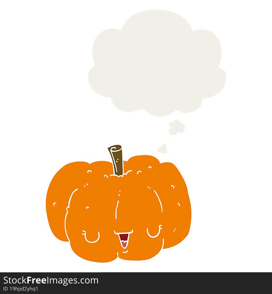 Cartoon Pumpkin And Thought Bubble In Retro Style