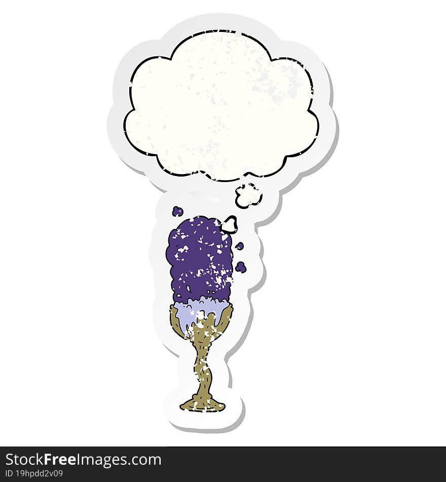 cartoon potion goblet with thought bubble as a distressed worn sticker