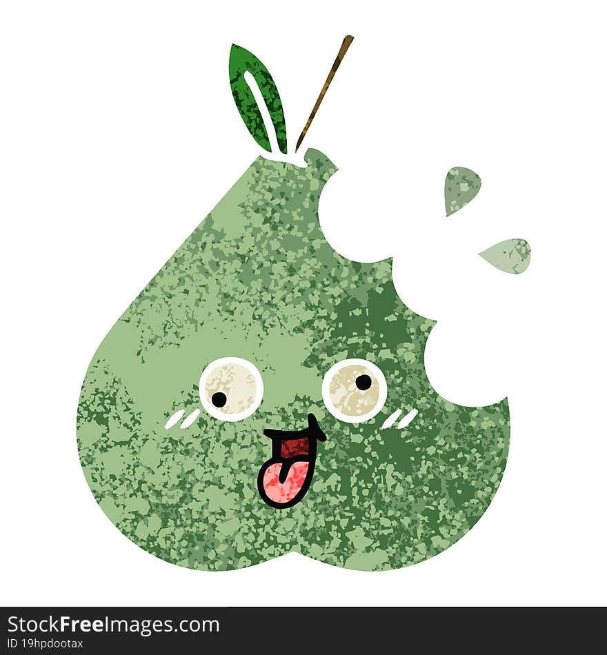 retro illustration style cartoon green pear