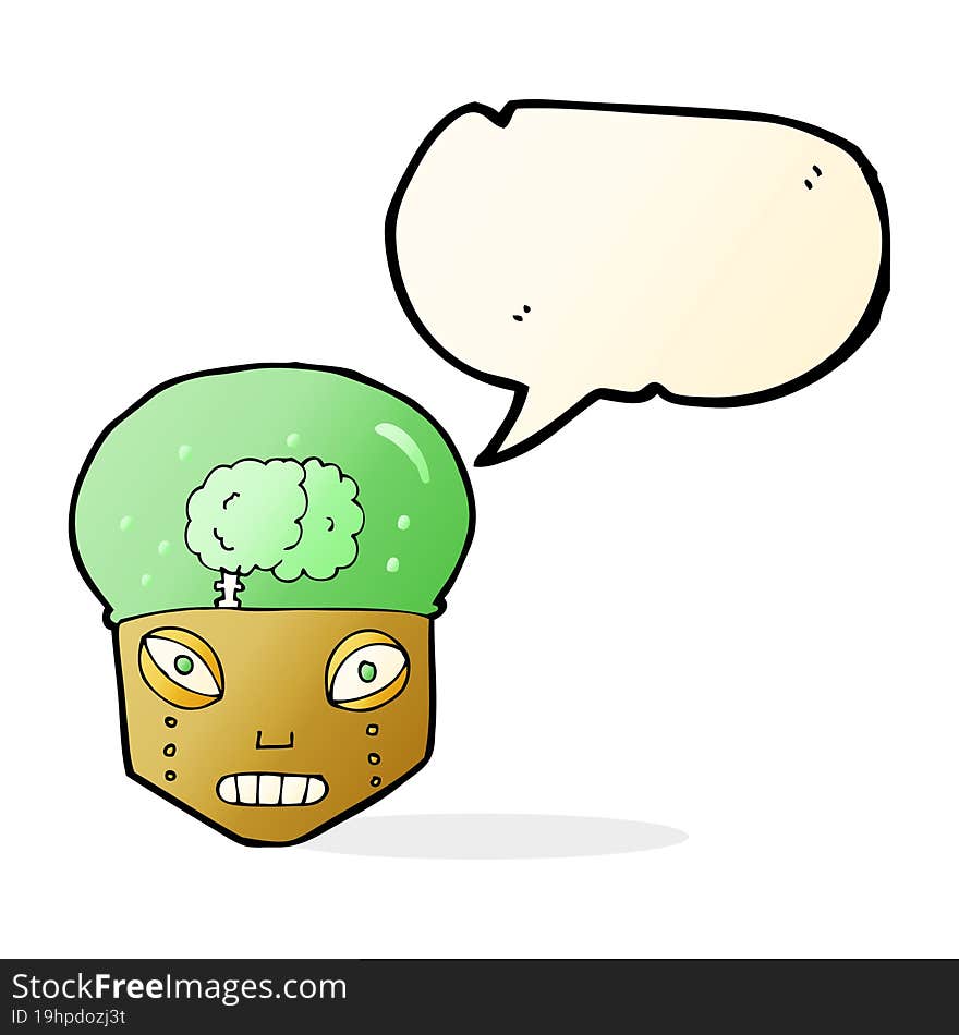 cartoon spooky robot head with speech bubble