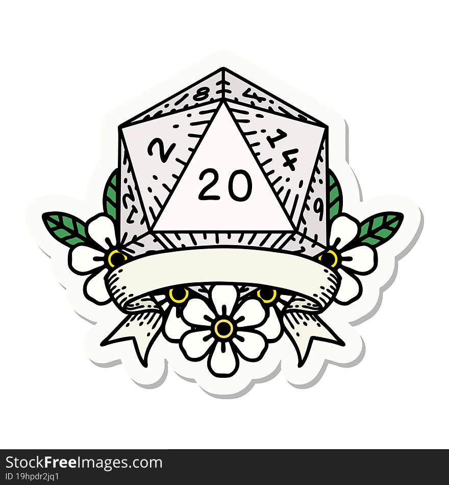 Natural 20 Critical Hit D20 Dice Roll Sticker