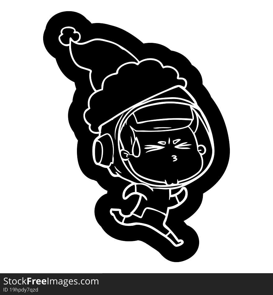 cartoon icon of a stressed astronaut wearing santa hat