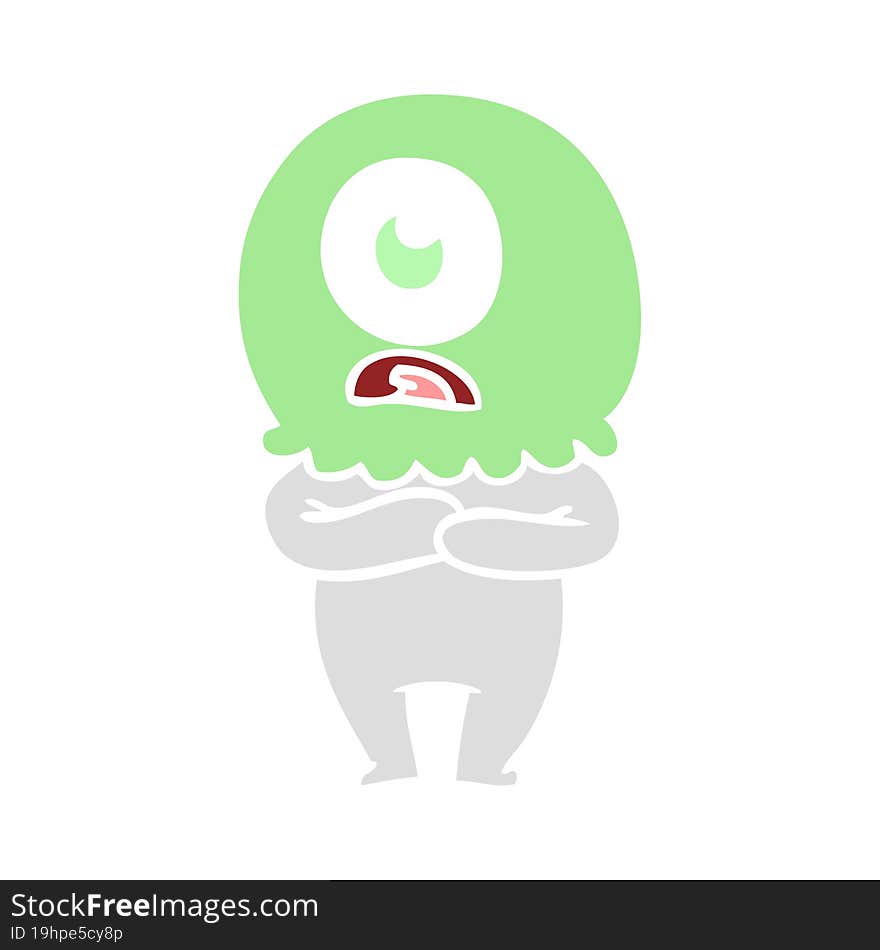 flat color style cartoon cyclops alien spaceman