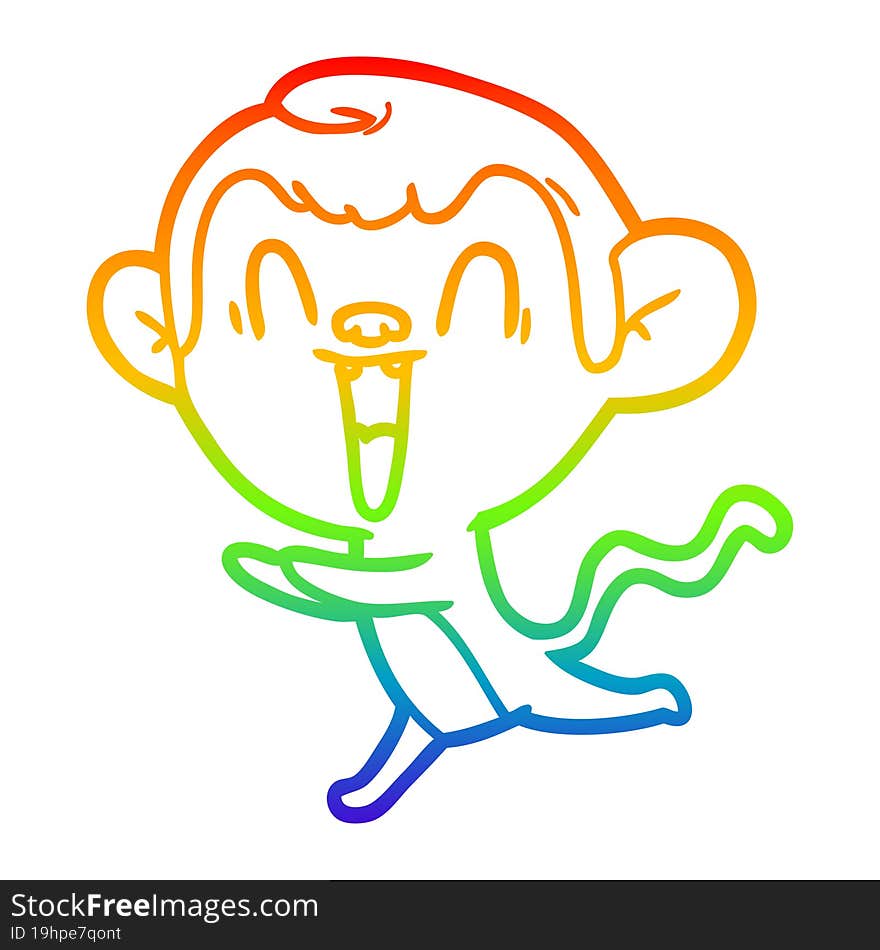 rainbow gradient line drawing of a cartoon laughing monkey