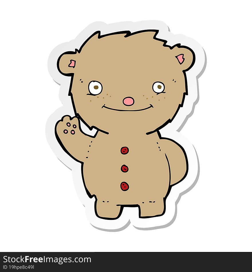 Sticker Of A Cartoon Waving Teddy Bear