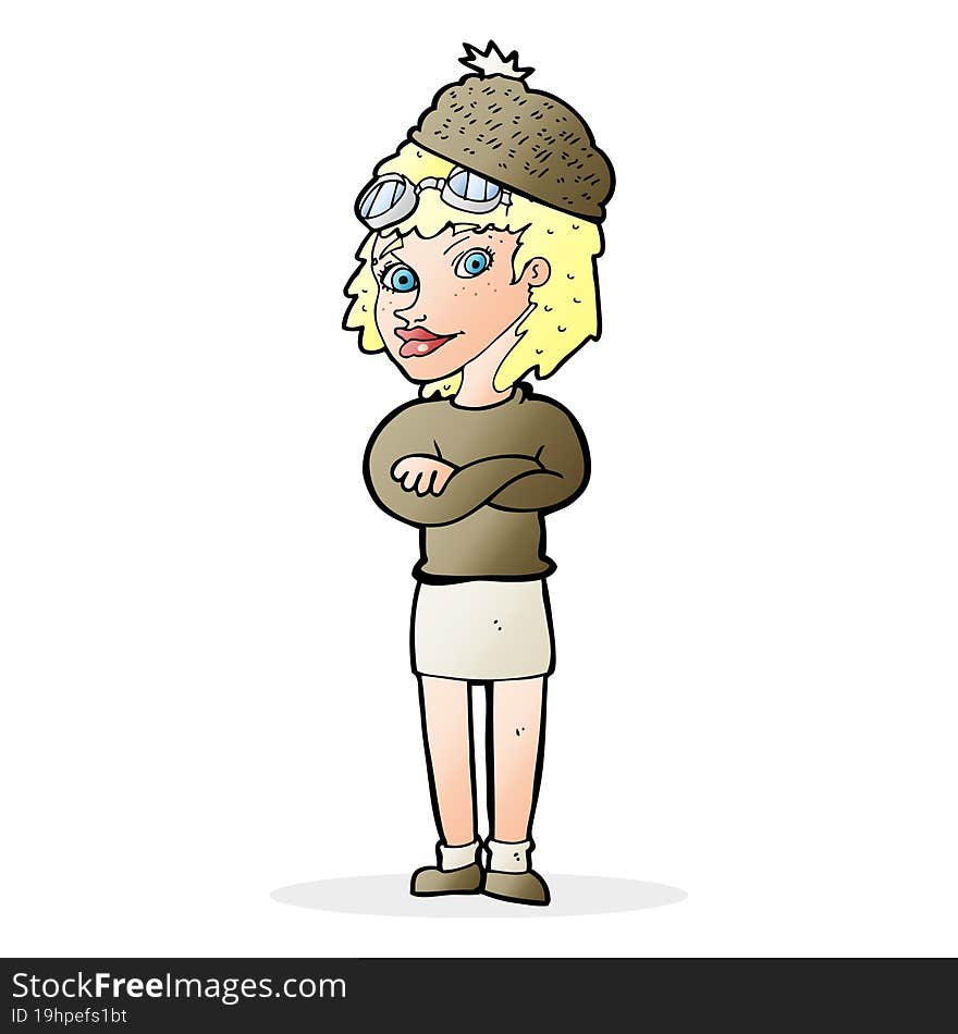 cartoon woman wearing winter hat