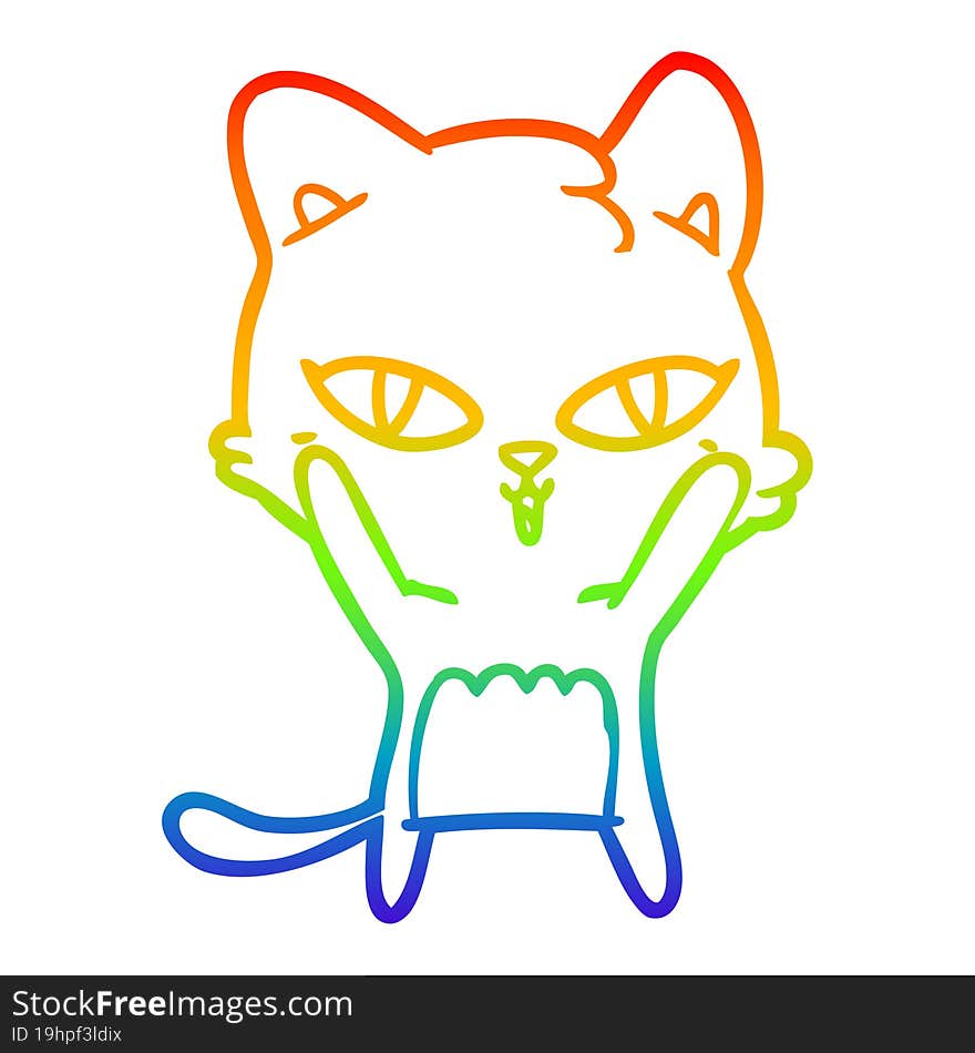 rainbow gradient line drawing of a cartoon cat