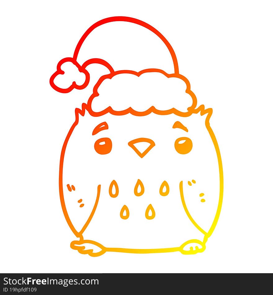 warm gradient line drawing cute cartoon owl wearing christmas hat