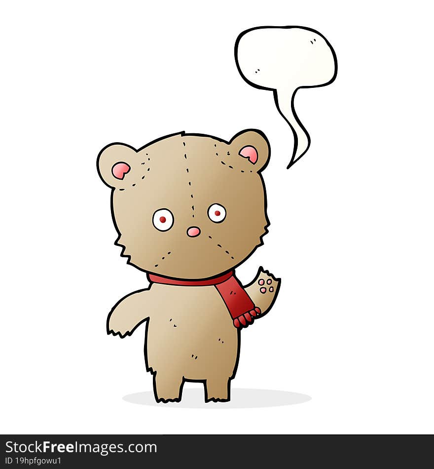 Cartoon Waving Teddy Bear With Speech Bubble