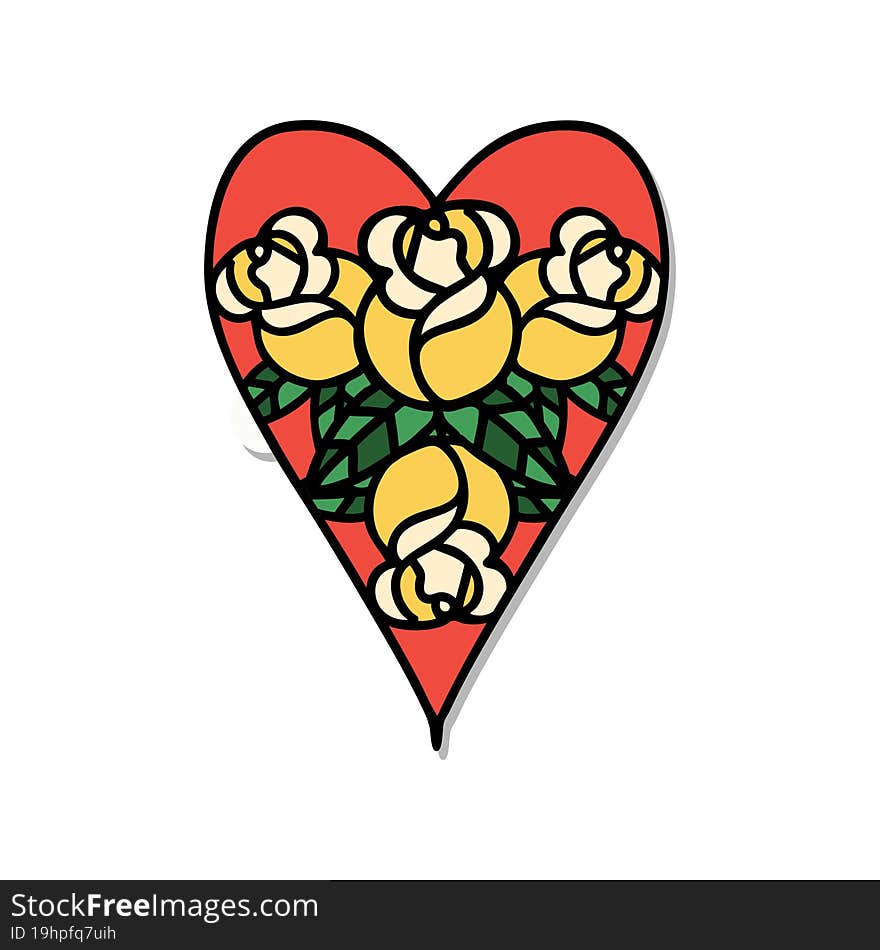 Tattoo Style Sticker Of A Heart And Flowers