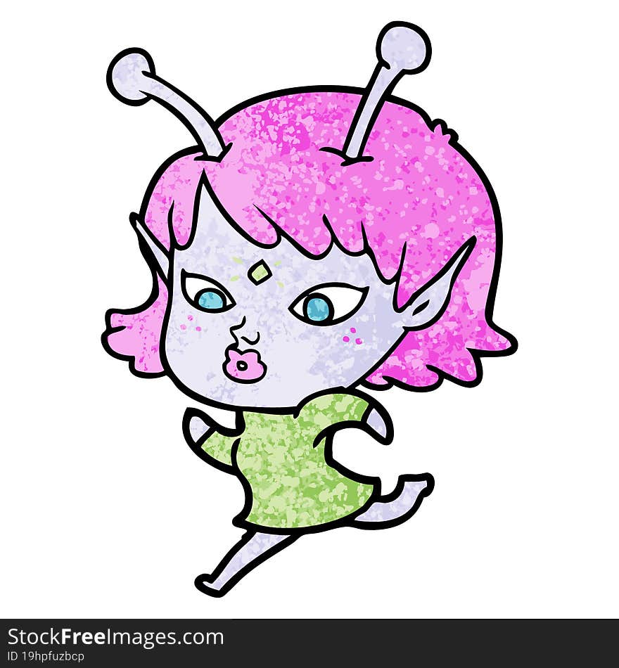 pretty cartoon alien girl running. pretty cartoon alien girl running